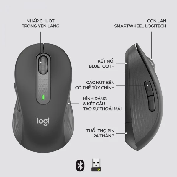 Chuột không dây bluetooth Logitech Signature M650 / M650L - Cuộn SmartWheel, giảm ồn, các nút trợ năng - Ảnh 4